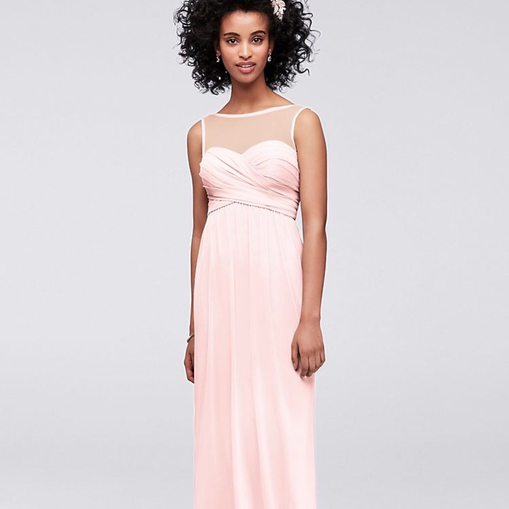 David’s Bridal Long Mesh Dress Illusion Neckline